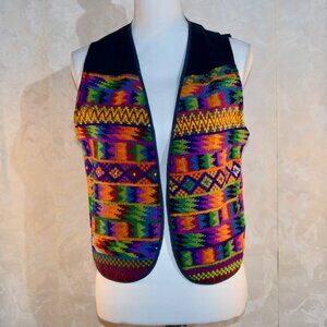 VINTAGE Chico's Design Women's Woven Guatemalan Tribal Embroidered Vest Medium